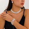 Imitation Gem Pearl Jewelry Set Multi-layer Bead Bead Necklace Earring Necklace Bracelet Set White Pearl Matching Jewelry - Image 1