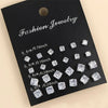 12 Pairs/Pack Shiny Zircon Stud Earrings Set for Women Men Daily Versatile Chic Silver Color Crystal Ear Jewelry Accessories - Image 8