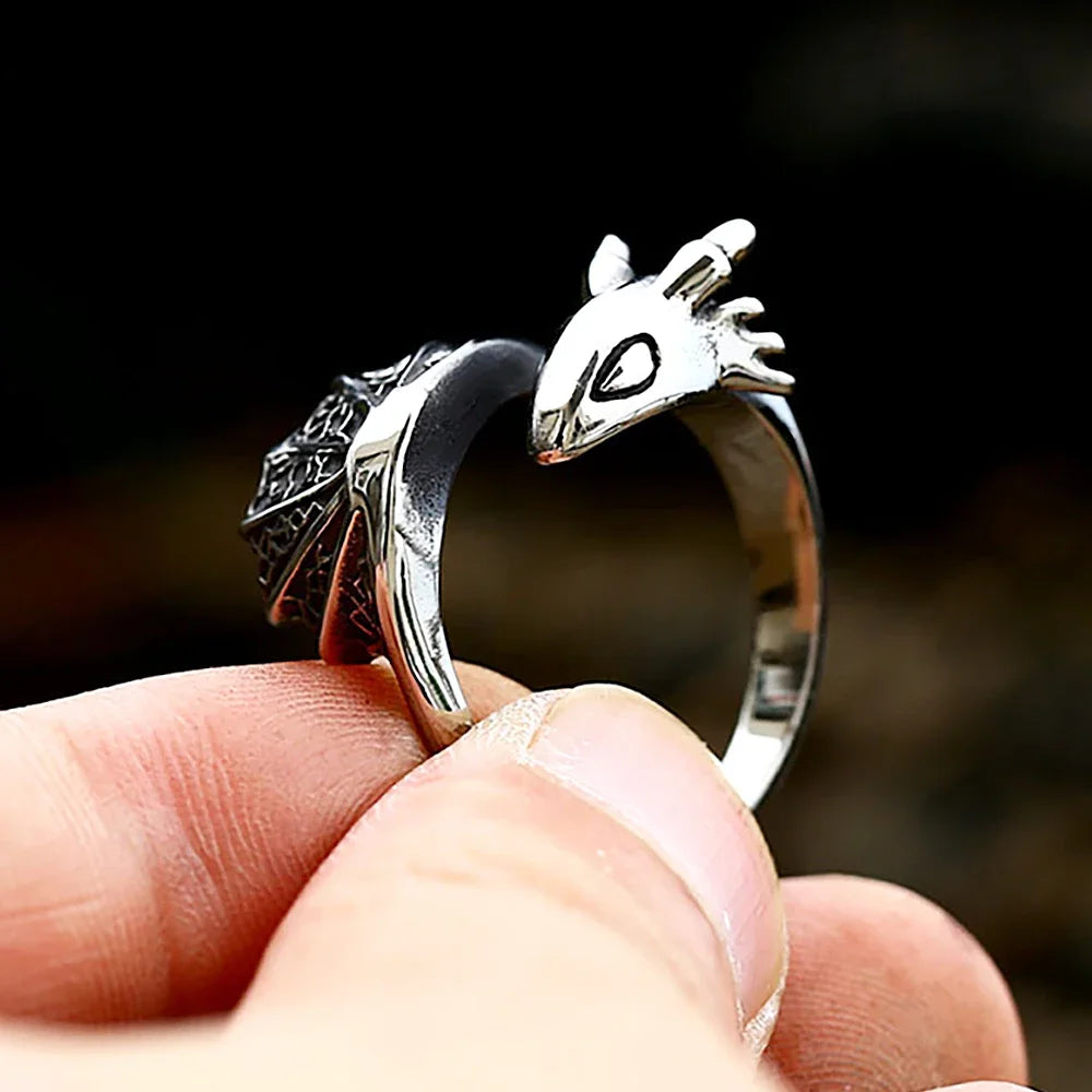 Vintage 316L Stainless Steel Flying Dragon Rings For Men Women Punk Biker Animal Opening Ring Jewelry Gifts - Image 1