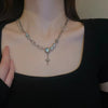 Punk Irregular Zircon Cross Star Necklace for Women Star Crystal Imitated Pearl Choker Necklace Cool Layered Pendant Collar - Image 7