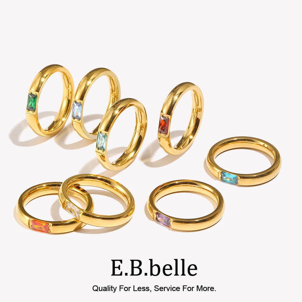 Gold Plated Shiny 12 Colors Birthstone Ring Stainless Steel Gold Plated Zircon Rings Zodiac ConstellationFor Women - Image 1