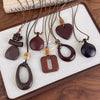 Vintage Irregular Hollow Wooden Heart Geometric Pendant Long Sweater Chain Necklace For Women Charms Jewelry - Image 5