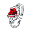 Silver Love Heart Red Zircon Size Adjustable Ring For Women Wedding Engagement Party Charm Jewelry - Image 3