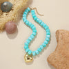 Colorful Acrylic Bead Choker Necklace with Heart Pendant - Image 42