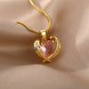 Bohemia Pink Cubic Zirconia Necklace For Women Stainless Steel Heart Wings Pendant Necklaces Crystal Choker Couple Jewerly Gift - Image 2