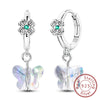Silver Hoop Earrings Purple Zircon Flowers Butterflies Studs Earring For Women Wedding Engagement Gift - Image 9