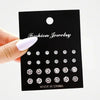 Twelve-Pair Round Stone Stud Earrings Set in Silver-Tone - Image 5