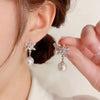 Shiny Snowflake Earrings for Women Unique Imitation Pearl Long Chain Rhinestone Retro Pendant Earrings Jewelry - Image 6