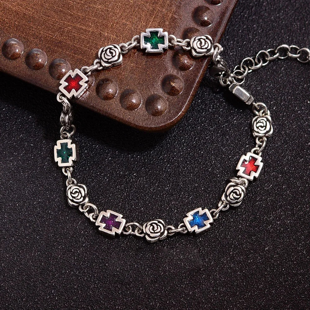 Silver Bracelets for Women Accessories Colorful Stone Flower Pendant Party Jewelry Gift - Image 1