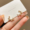 Colored Inlaid Rhinestone Leaf Earrings for Women Curved Moon Stud Earrings Temperament Jewelry - Image 2
