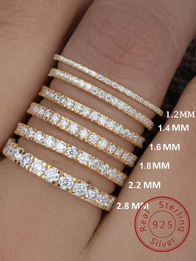 Silver 1.4MM 1.6MM 1.8MM Full Zircon Ring For Women Engagement Wedding Jewelry - Image 1