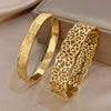 Retro Gothic Stainless Steel Wide Bracelets for Women Men Geometric Textured Carved Gold Plated Cuff Bangle Jewelry - Image 3
