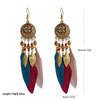 Boho Feather Tassel Earrings Elegant Antique Alloy Carved Wood Bead Leaf Dangling Earrings Women Party Jewelry - Image 4