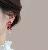 Chinese Style Good Luck Red Fan Earrings For Women Folding Fan Pearl Asymmetric Tassel Earring Girls Christmas Year Jewelry - Image 3