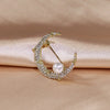 Elegant Rhinestone Moon Pearl Brooch for Women Crystal Star Crescent Lapel Pins Korean Jewelry Clothing Accessories - Image 5