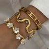 Stainless Steel Cuff Bracelets For Women Gold Plated Evil Eye Zircon Wavy Shell Flower Open Bangle Jewelry - Image 2