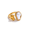 Stainless Steel Gold Plated Baroque Pearls Jewelry Set Wedding Party Necklace Ring Bracelet - Image 13