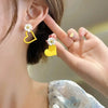 White Flower Red Heart Earring Stud Neon Yellow Sweet Hallowout Heart Daisy Flower Gold PlatingAsymmetrical Earring For Women - Image 4