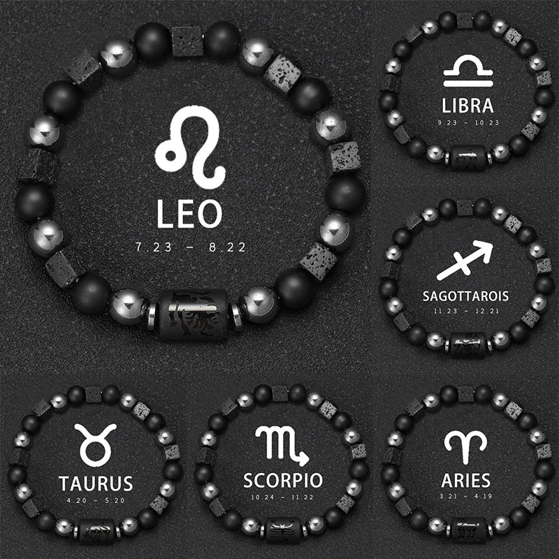 12 Constellation Zodiac Bracele Signs Beads Couples Bracelet Square Volcanic Stone Elastic Charm Bracelet for Women Men Gift - Image 1