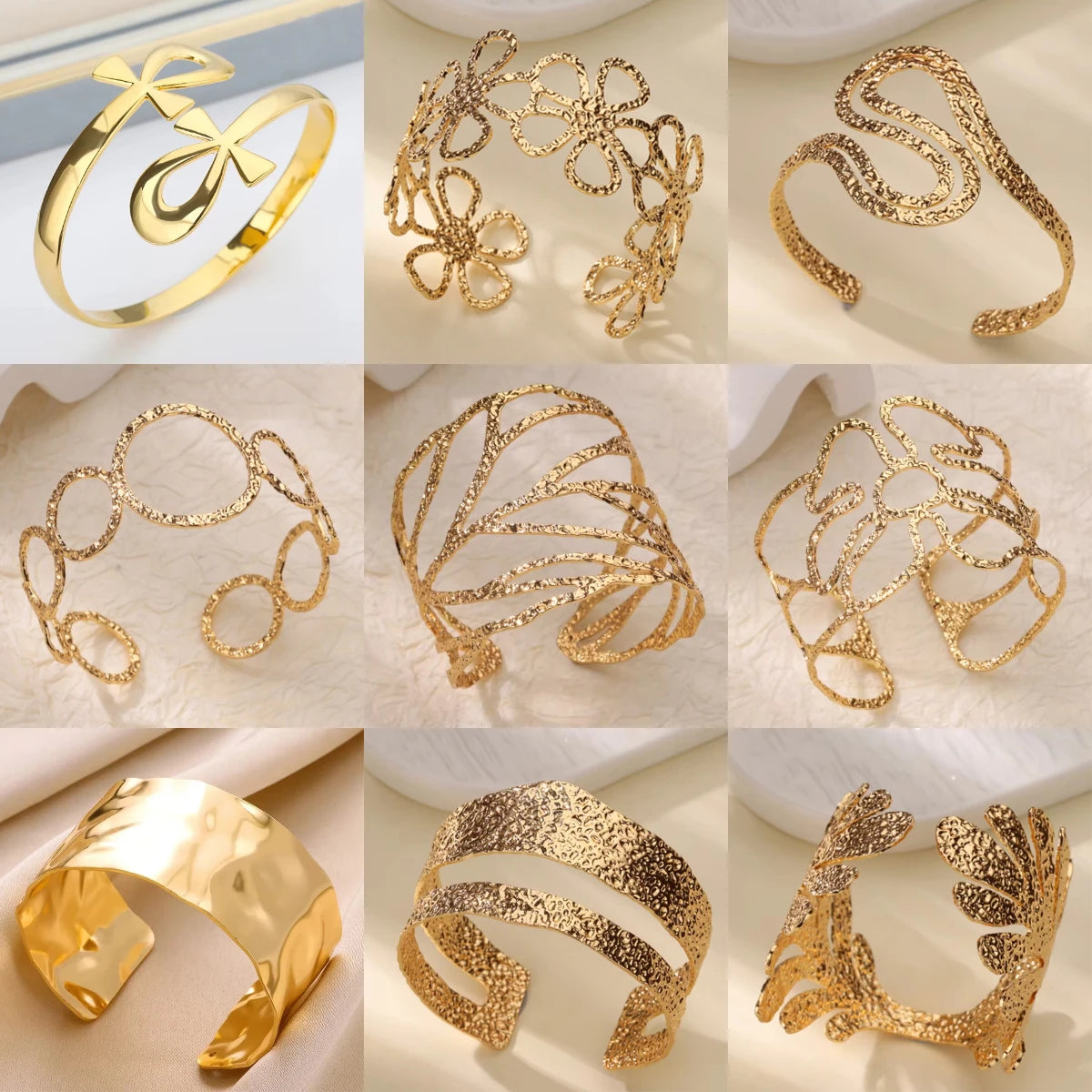 Stainless Steel Bracelet For Women Men Aesthetic Flower Leaf Bangle Opening Gold Color Geometric Bangles Bracelets Jewelry - Image 1