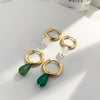 Vintage Transparent Green Stones Teardrop Dangle Earrings for Women Simple Stainless Steel Gold Plated Hoops Huggies - Image 2