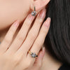 French Petal Inlaid Zircon Earrings and Ring Set, Copper-Plated Two-Tone Gold Jewelry, Versatile for Commuting - Image 4