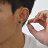 Punk Stone Stud Earrings for Men Boys,Tiger Eye Stone Round Earrings, Simple Ear Jewelry Gifts - Image 2