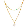 Double-layer Layered Necklace for Women, Stainless Steel Chain Pearl Charm Pendant Necklace for Daily Jewelry - Image 1