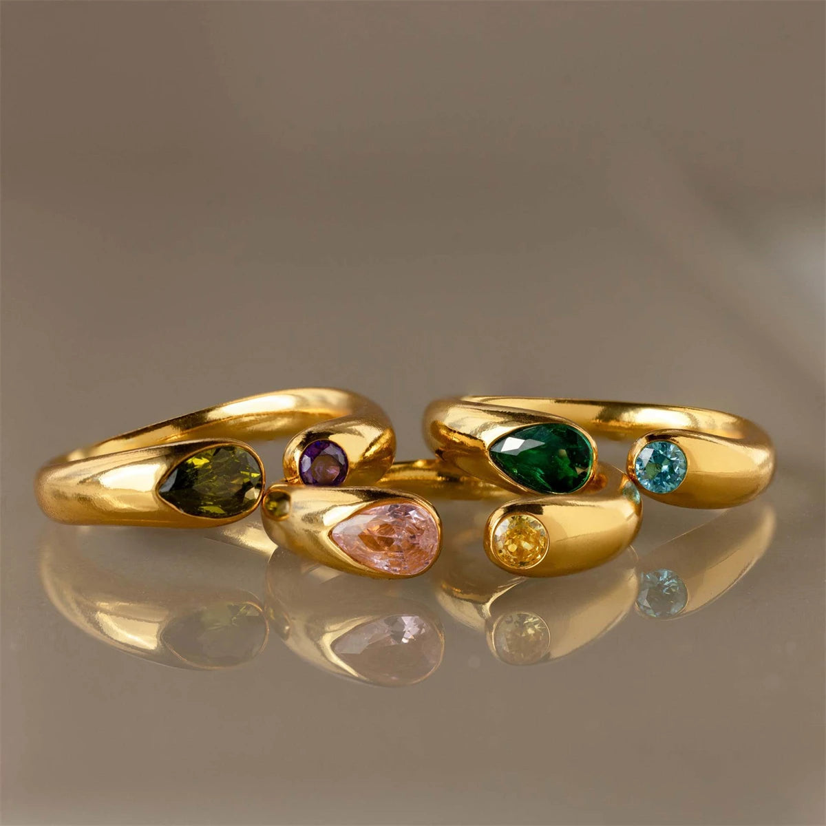 Month Birthstone Style Ring with Zircon Accents in Gold Tone or Silver Tone - Image 1