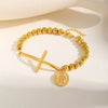Cross St. Benedict Oval Plate Bracelet for Women,Three-color Beaded Chain Bracelet,Stainless Steel Jewelry Gift - Image 7