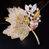 Rhinestone Yellow Maple Brooches Vintage Maple Leaf Green Crystal Pendant Woman's Brooch Pin Accessories Gift - Image 1