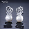 Korea Imitation Pearl Flower Stud Earrings Shinny Marquise Zircon Wedding Earring for Women Party Jewelry - Image 6