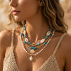 3pcs/set Bohemian Pearl Starfish Pendant Necklace for Women Irregular Blue Stone Beads Link Chain Beach Party Jewelry - Image 3