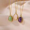 Oval Colorful Stone Necklace For Women Stainless Steel Gold Color Green Opal Stone Pendant Necklace Aesthetic Jewelry Gif - Image 4