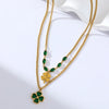 316L Stainless Steel Green Clover Zircon Necklace Bracelet Earrings For Women Party Gift Jewelry 3-Set - Image 9