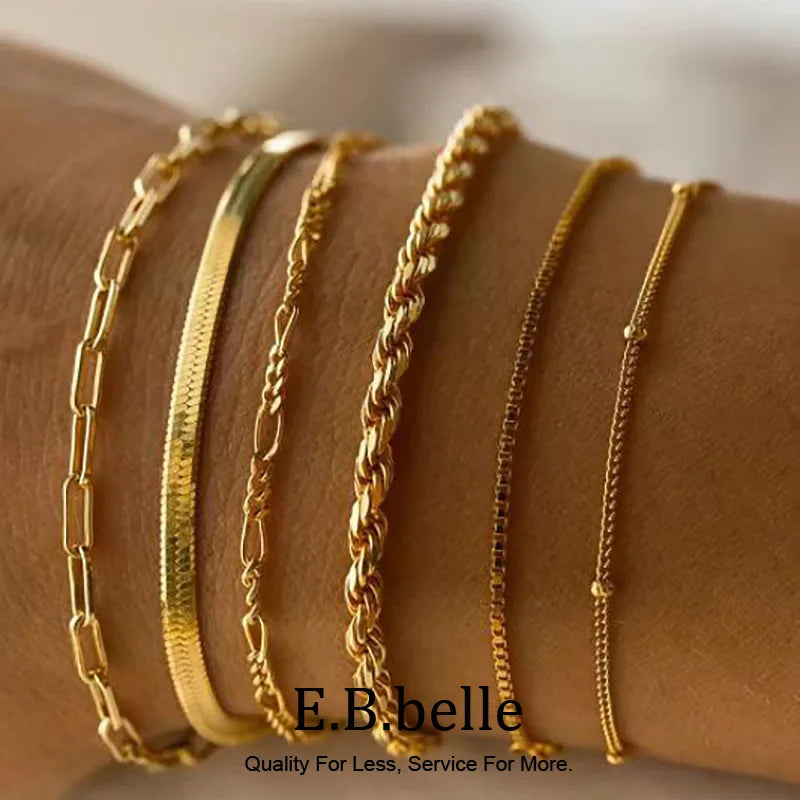 Blade Chain Figaro Chain Twists Chain Bracelet Gold Plated 316L Stainless Steel Jewelry Women's Hand Bracelets - Image 1