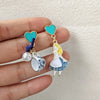 Carton Fairy Tale Princess Alice Asymmetry Earrings Imitation Pearl Blue Heart Dangle Earrings Cute Girls Enamel Earrings - Image 1