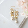 Metal Gold Color Leaf Long Tassel Earrings Cream Tears Pearl Bride Earrings Wedding Earrings - Image 3