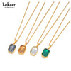 Sparkling Stainless Steel Geometric Square Cubic Zirconia Crystal Pendant Necklace Jewelry For Women - Image 1