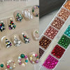 12Grids Christmas Red/Green Pearl Nail Rhinestone Mixed Size Pearlescent Colorful Beads Nali Charms Full Circle Pearl Manicure - Image 4