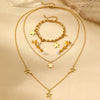 Stainless Steel Simple Star Pendant Necklace Bracelet Faux Pearl Long Earrings Jewelry Set For Women Daily Wear - Image 4