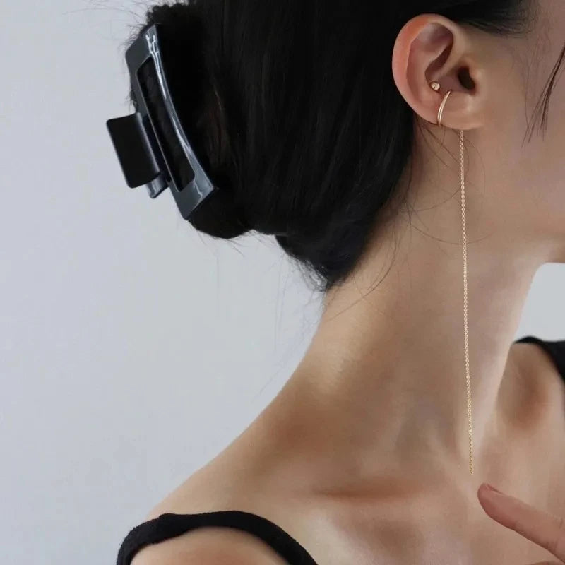 Korean Vintage Gold Silver Color Long Chain Tassel Ear Cuff Clip on Earrings for Women Boho Circle Earcuff Jewelry - Image 1