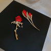 Crystal Red Color Two Tulip Flower Brooch For Women CZ Full Of Rhinestone Leaf Shiny Lapel Pins Wedding Party Badge Jewelry - Image 5