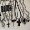 Punk Rock Black Heart Cross Pendant Chain Necklace For Men Women Cool Hip Hop Street Vintage 90s Y2K Grunge Goth Accessories - Image 1