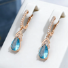 Blue Stone Long Dangle Earrings For Women Rose Gold Color Unique Zircon JEwelry Accessories - Image 1