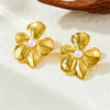 316L Stainless Steel Golden Exaggerated Large Flowers Inlaid Pearl Necklace Earrings Set For Women Jewelry Gift - Image 5