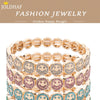 Happy Bangle Paved Diamond Enamel Beaded Bracelets For Women Boho Gold Color Elastic Bracelets - Image 38