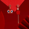 Chinese Style Year Red Little Lion Earrings for Women Design Sense Lucky Asymmetrical Long Tassel Earring Festive Jewelry - Image 2