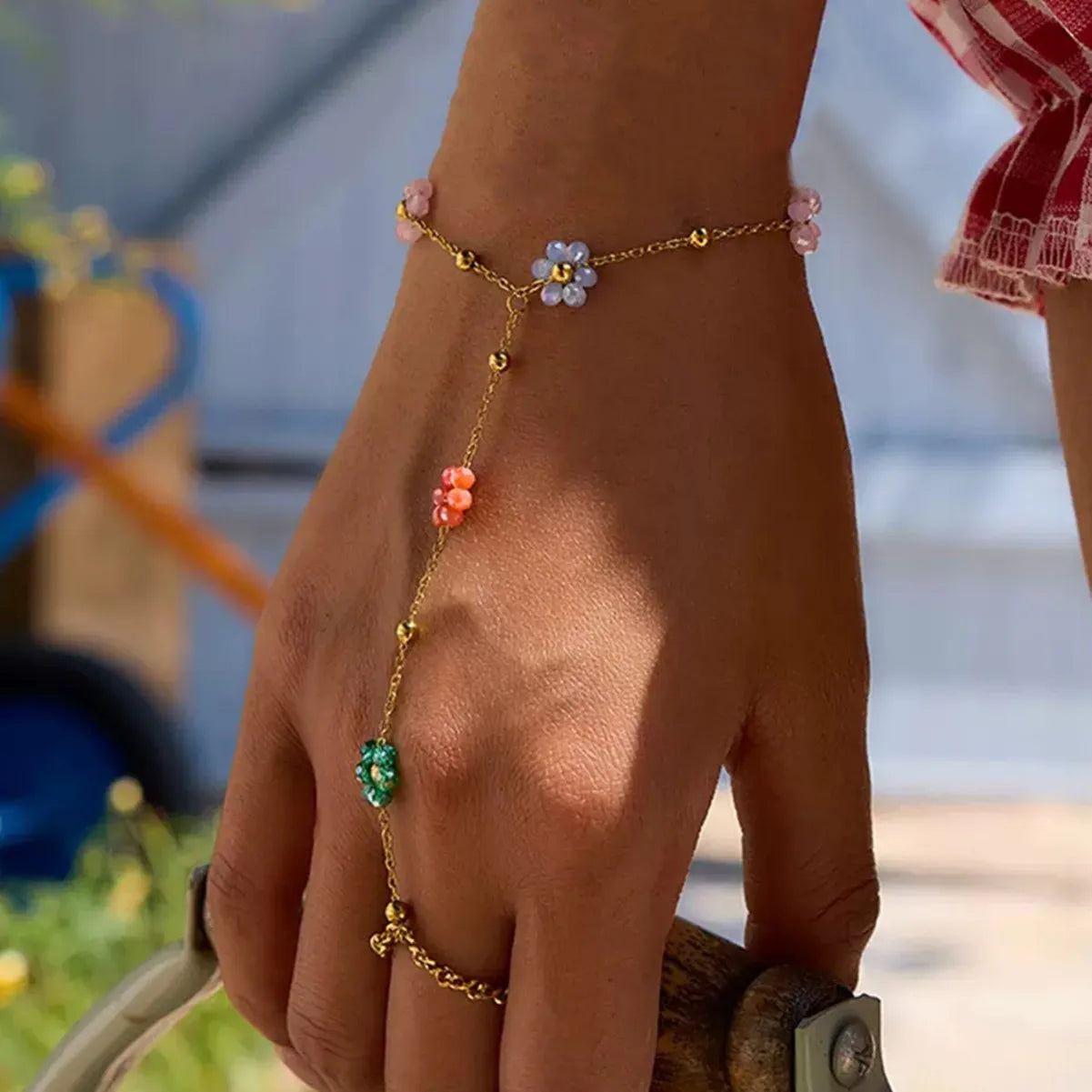 Dopamine Colorful Crystal Beads Flower Hand Chain Finger Bracelets for Women Stainless Steel Jewelry Accessories - Image 1