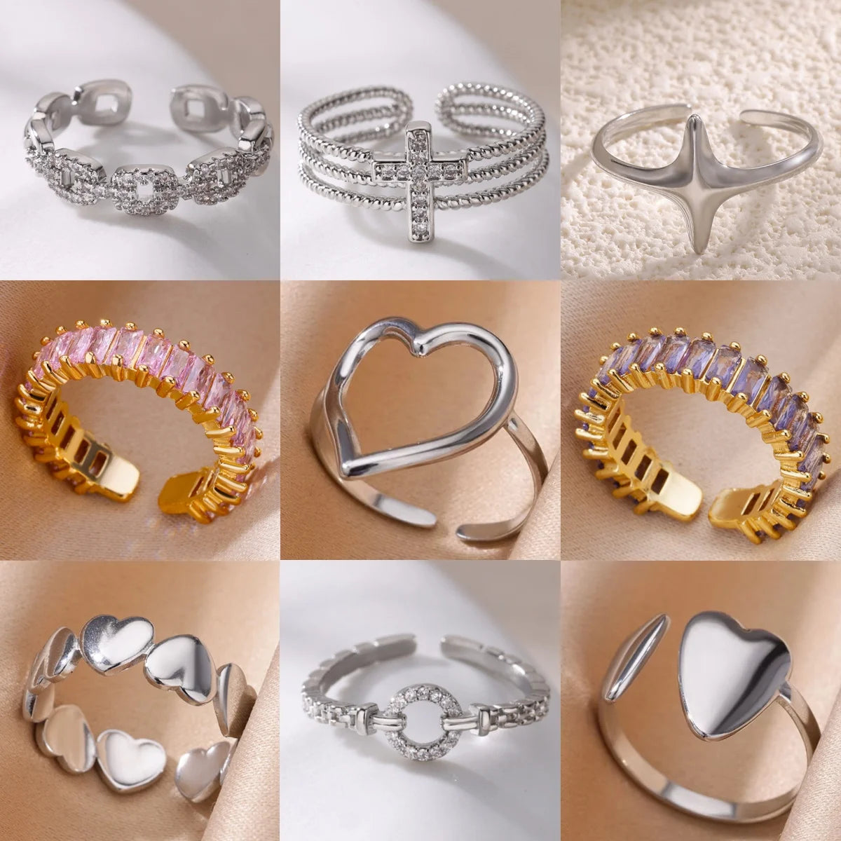 Zircon Rings For Women Stainless Steel Adjustable Open Rings Females Jewelry Accessories - Image 1